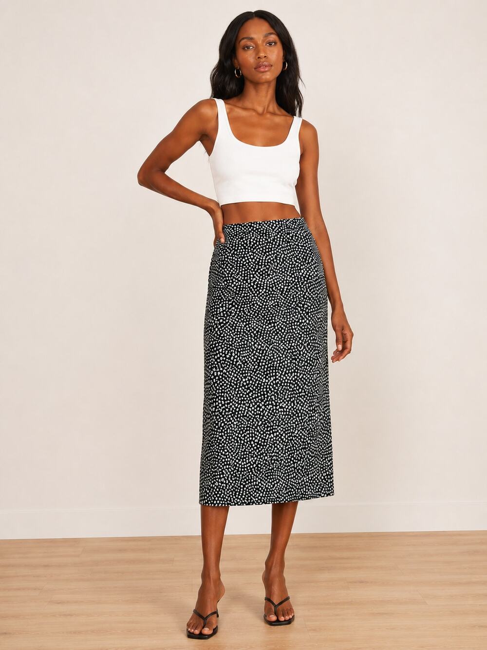 H&M Divided Floral Pencil Skirt Womens 4 Green Midi Silky NWT Straight Hem